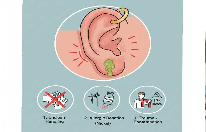causes of infected ear piercing