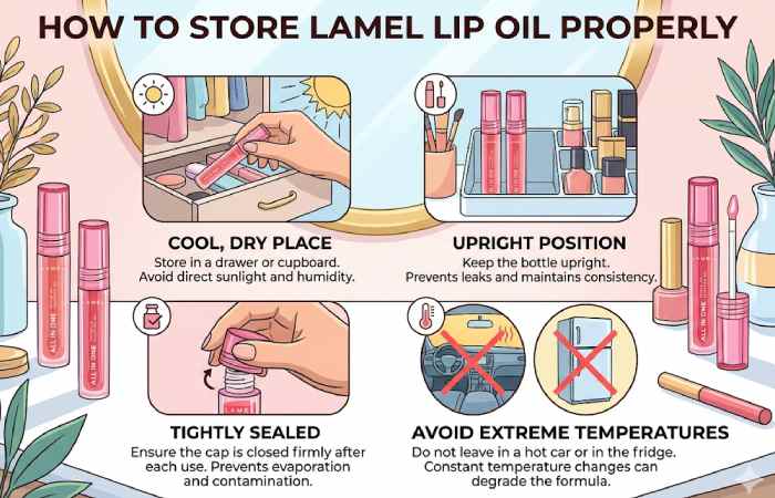 how to store lamel lip oil properly